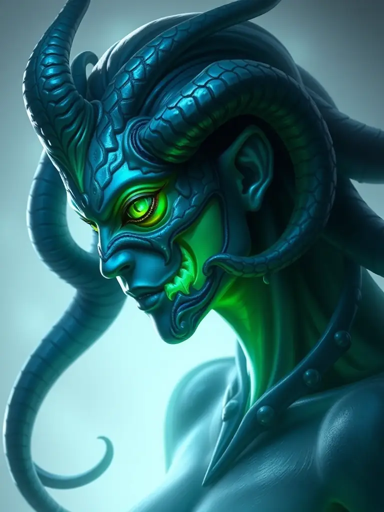 A detailed view of the Medusa Dota 2 skin, showcasing its mesmerizing colors and serpent motif, with a mystical glow enhancing its enchanting effect.