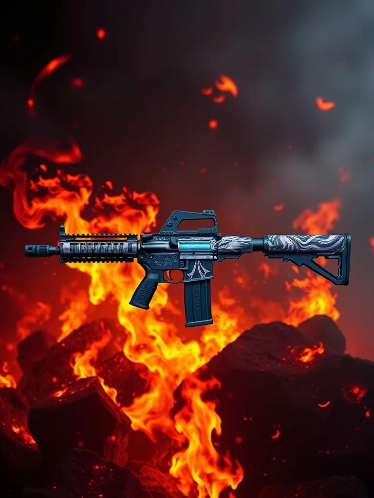 An image of the Howl M4A4 skin in CS:GO, featuring a fierce wolf howling at the moon, with sharp contrasts and abstract patterns enhancing its intensity.